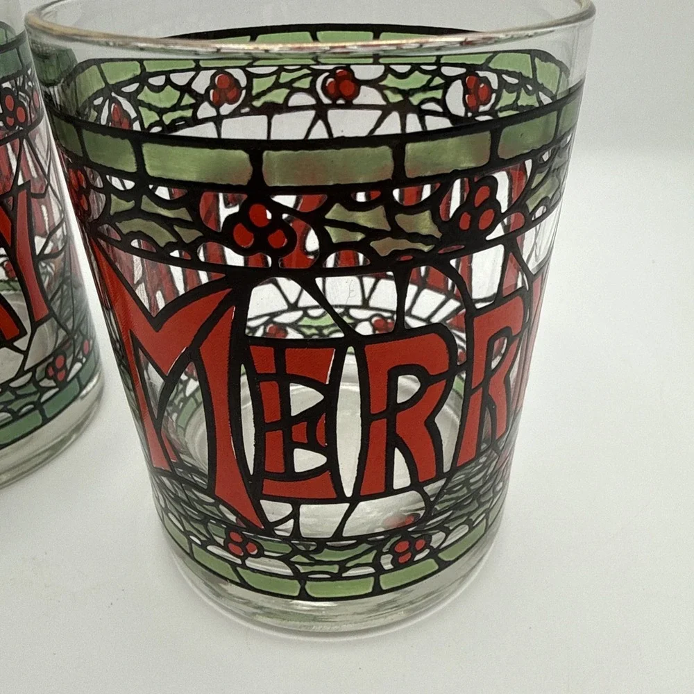 Set Of 2 MERRY CHRISTMAS Double Old Fashioned Rocks Glasses 4